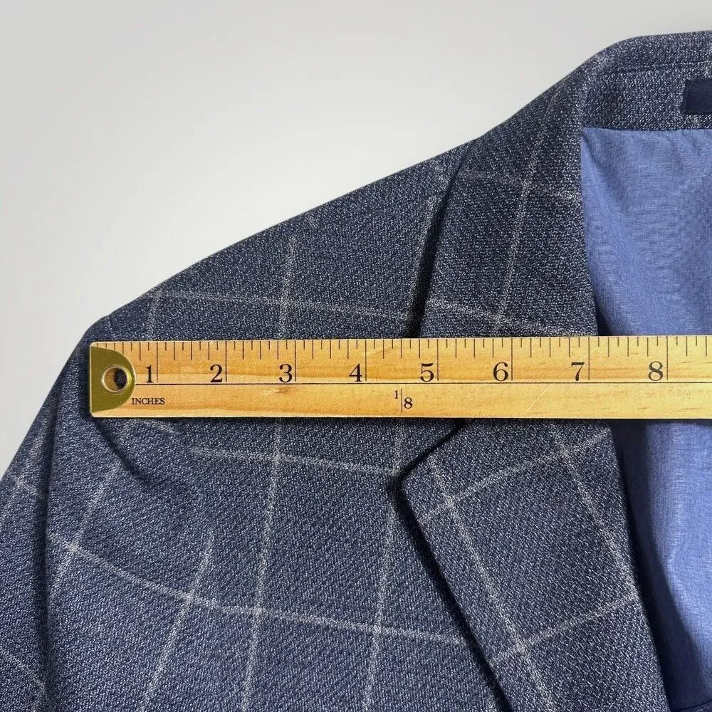JOSEPH ABBOUD 46R Navy Plaid Mens Blazer Sport Coat Suit Jacket Classic fit